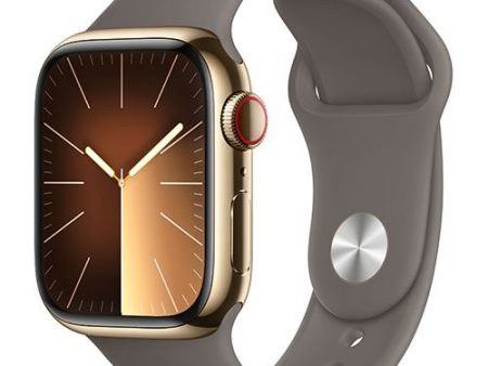 Apple Watch Series 9 GPS 41mm - Cellular - Aço Inoxidável Dourado | Bracelete Desportiva Argila - S M on Sale